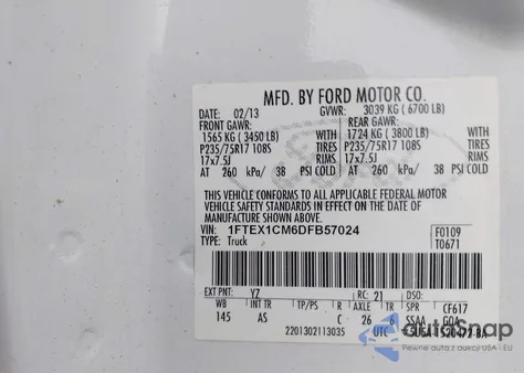 2013 Ford F-150 Xl z USA, uszkodzony, nr VIN 1FTEX1CM6DFB57024